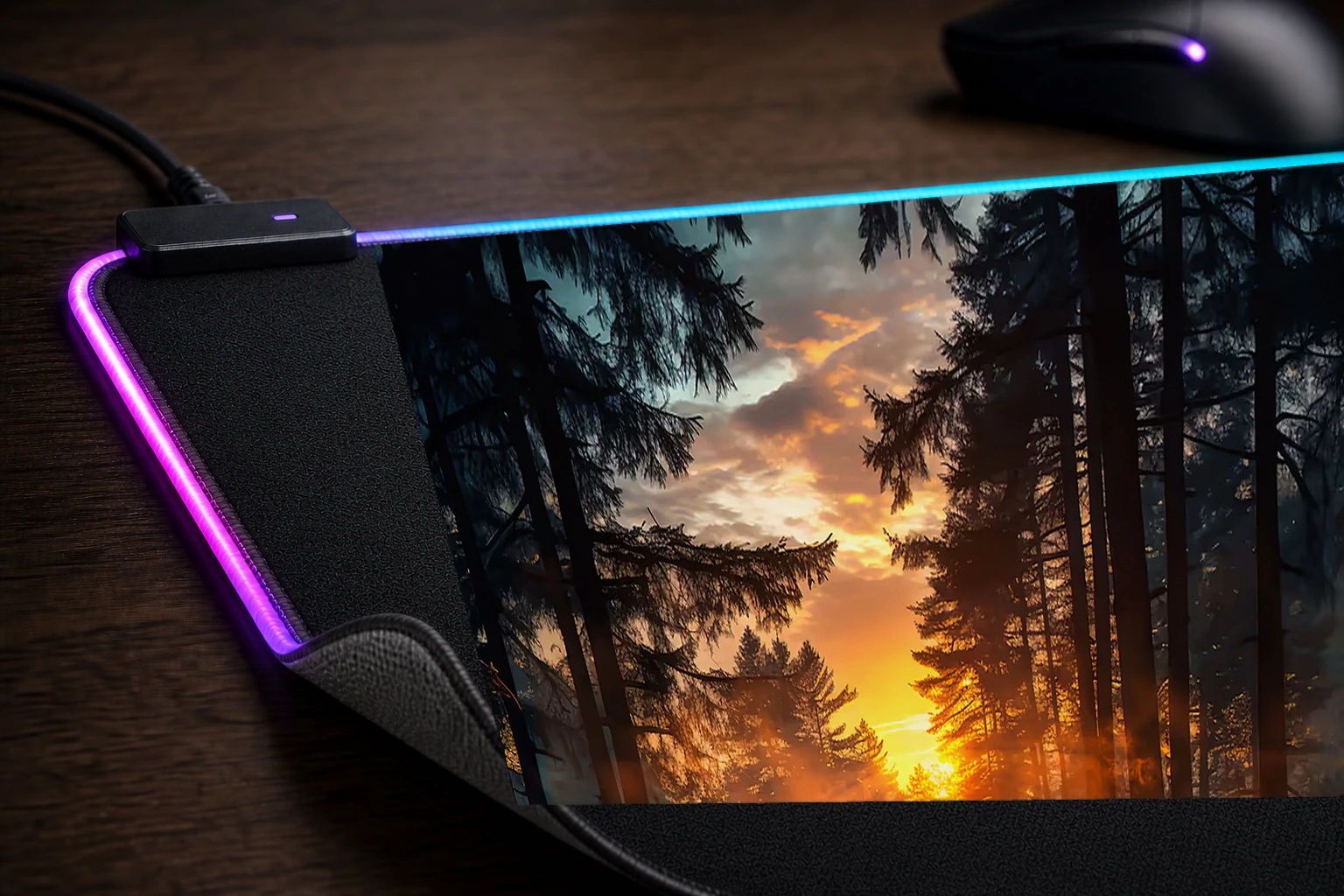 Trending Nature RGB Desk Mat controller and material detail