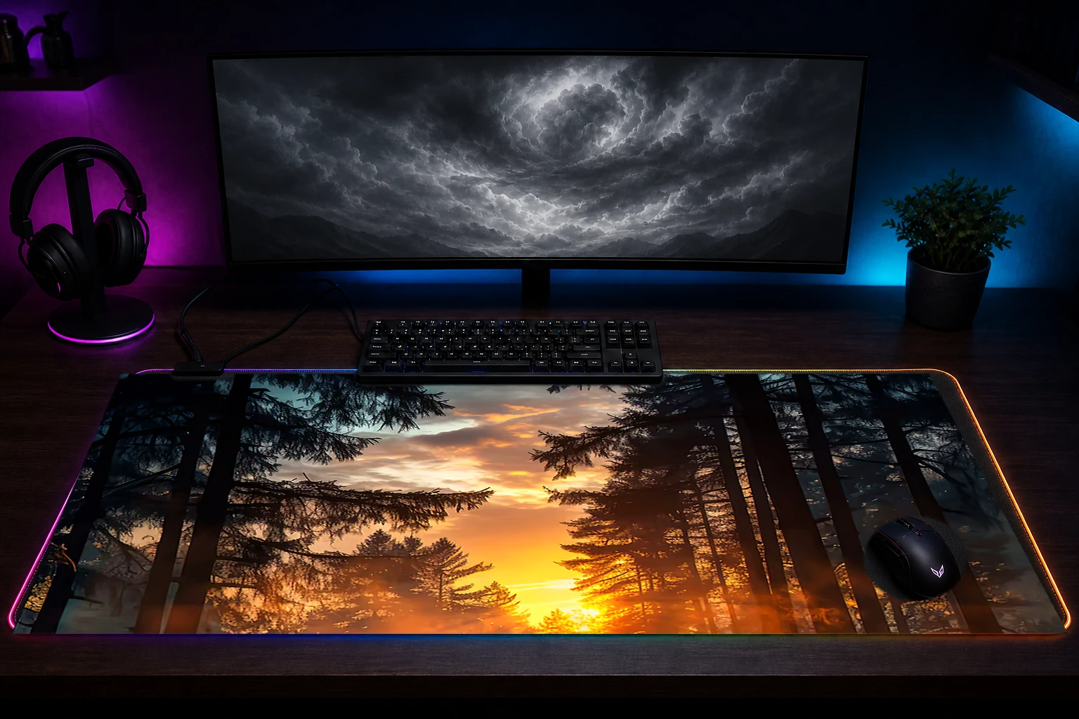 Trending Nature RGB Desk Mat immersive setup scene