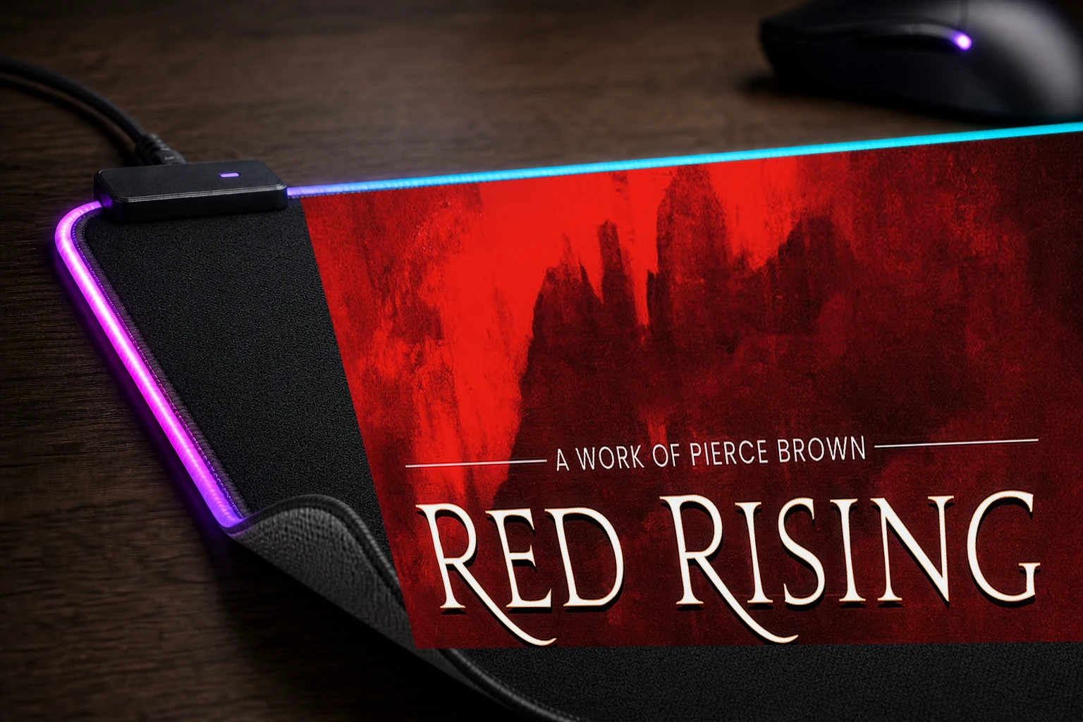 Red Rising Book Cover RGB Desk Mat controller and material detail