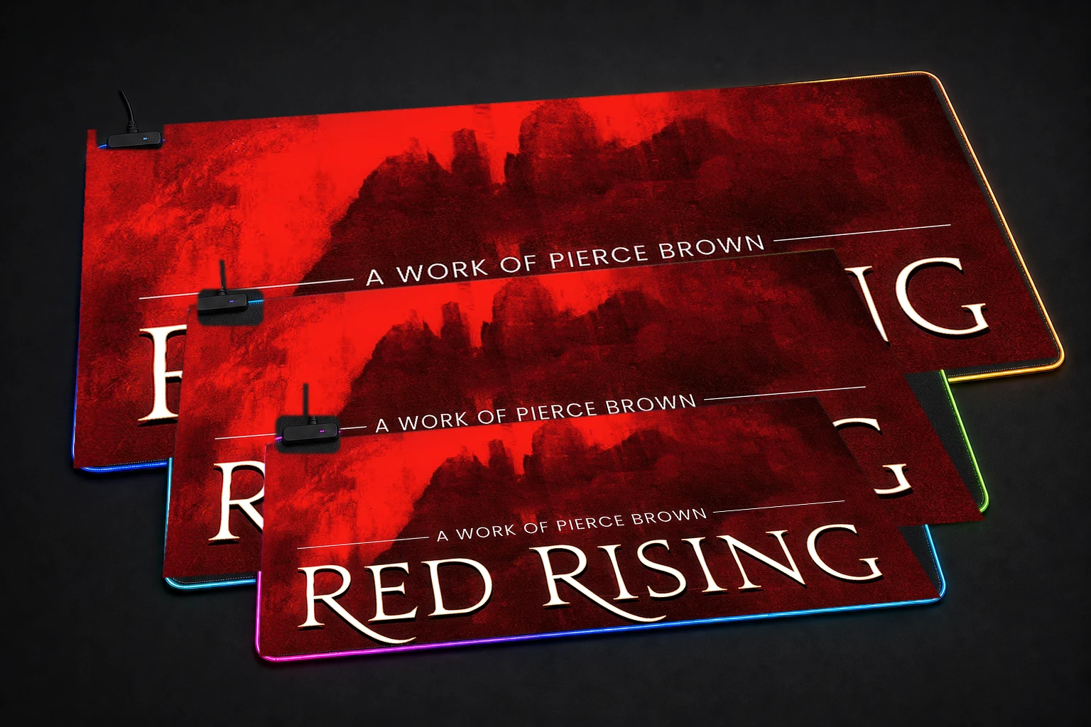 Red Rising Book Cover RGB Desk Mat three-size comparison