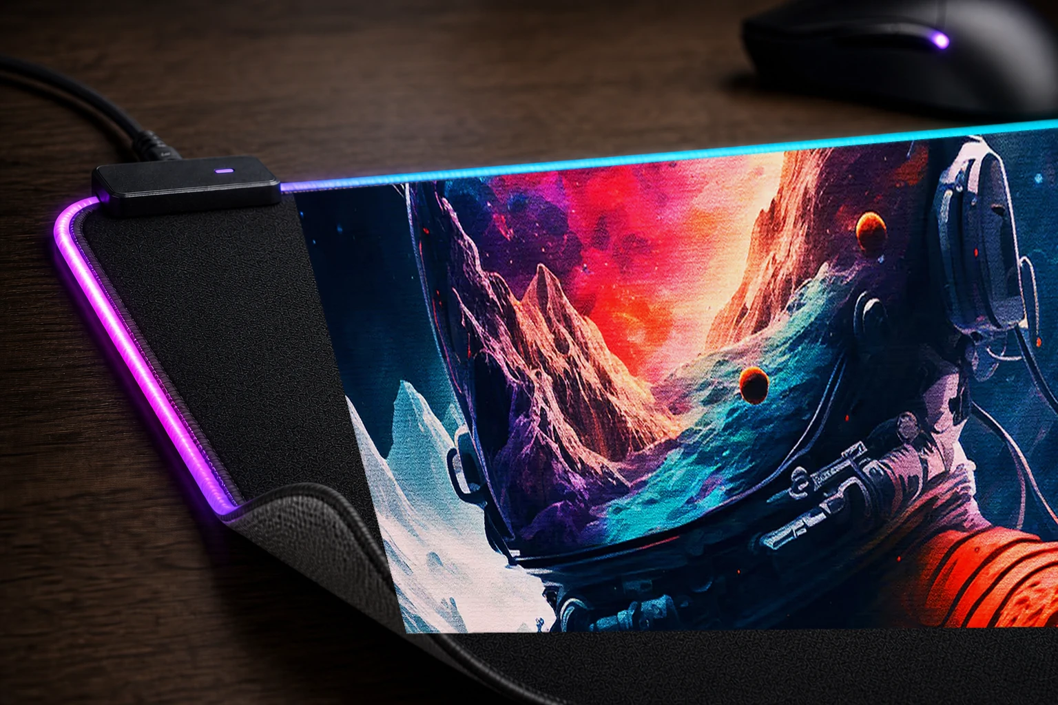 Space is Wild RGB Desk Mat controller and material detail