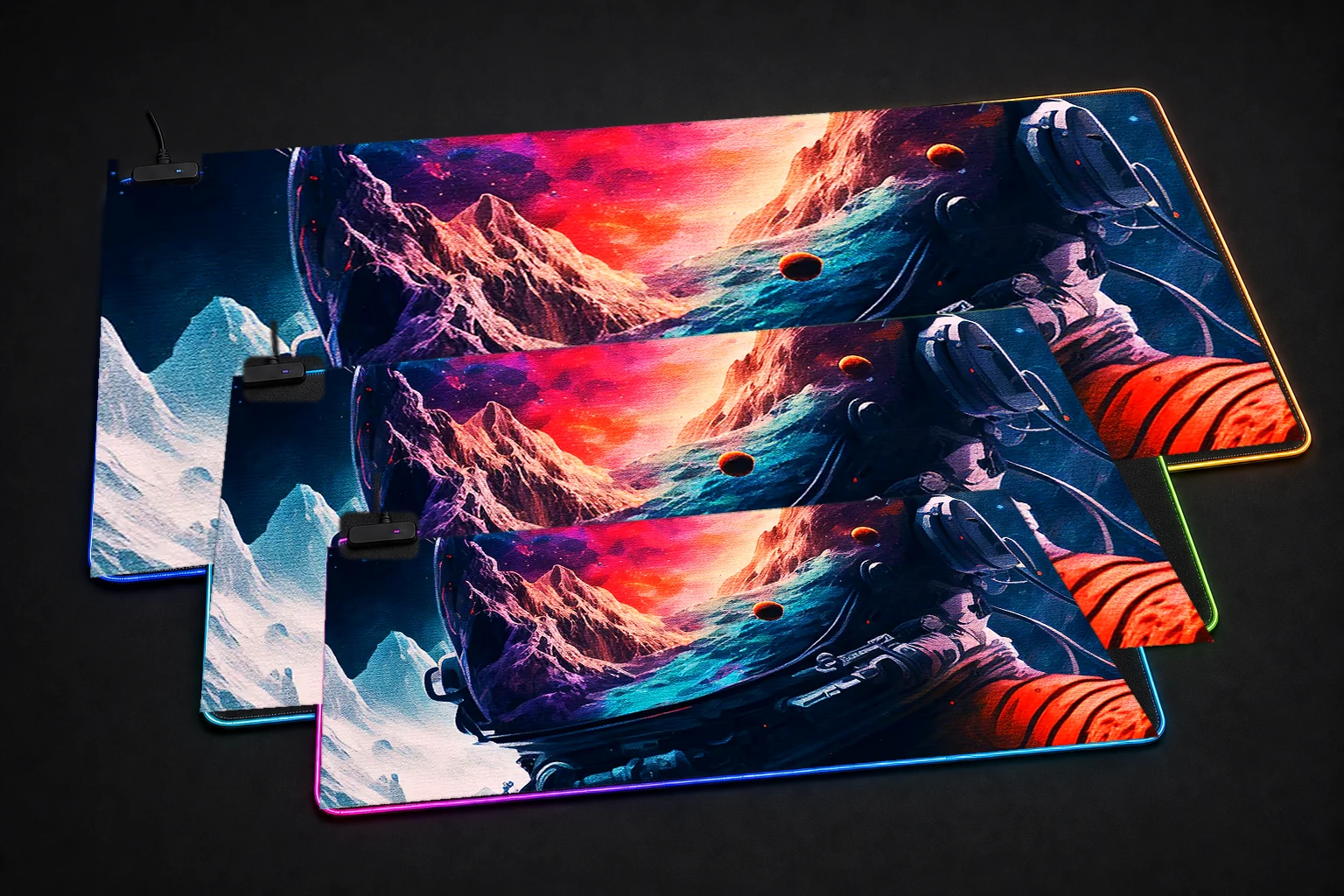 Space is Wild RGB Desk Mat three-size comparison