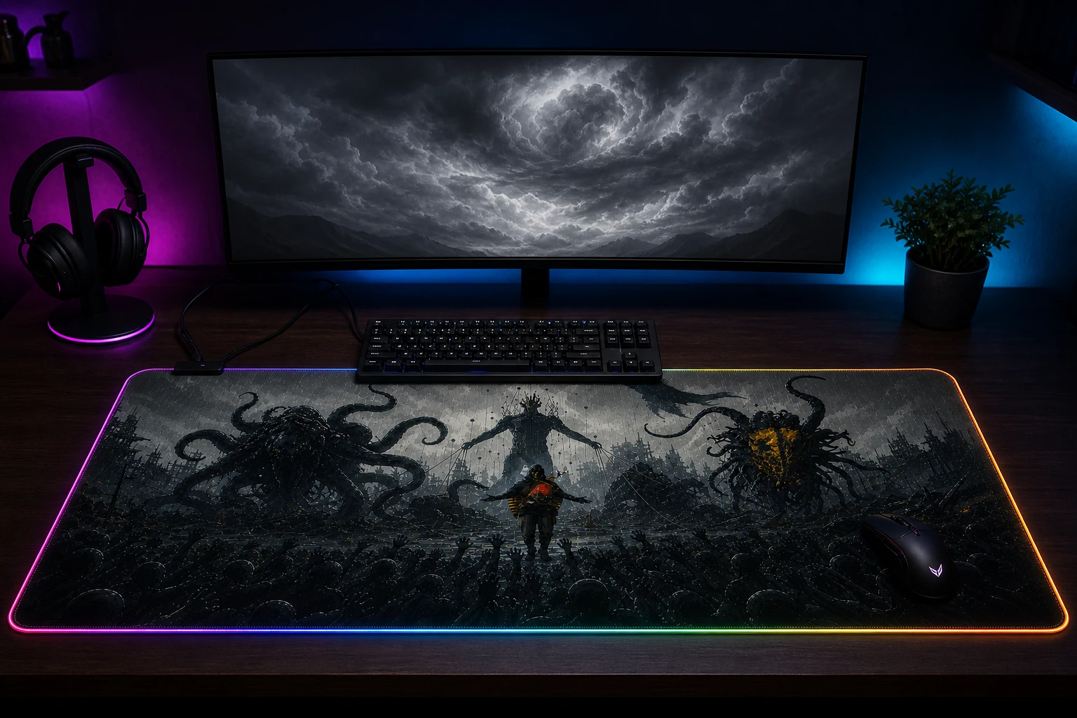 Death Stranding Game Art RGB Desk Mat immersive setup scene