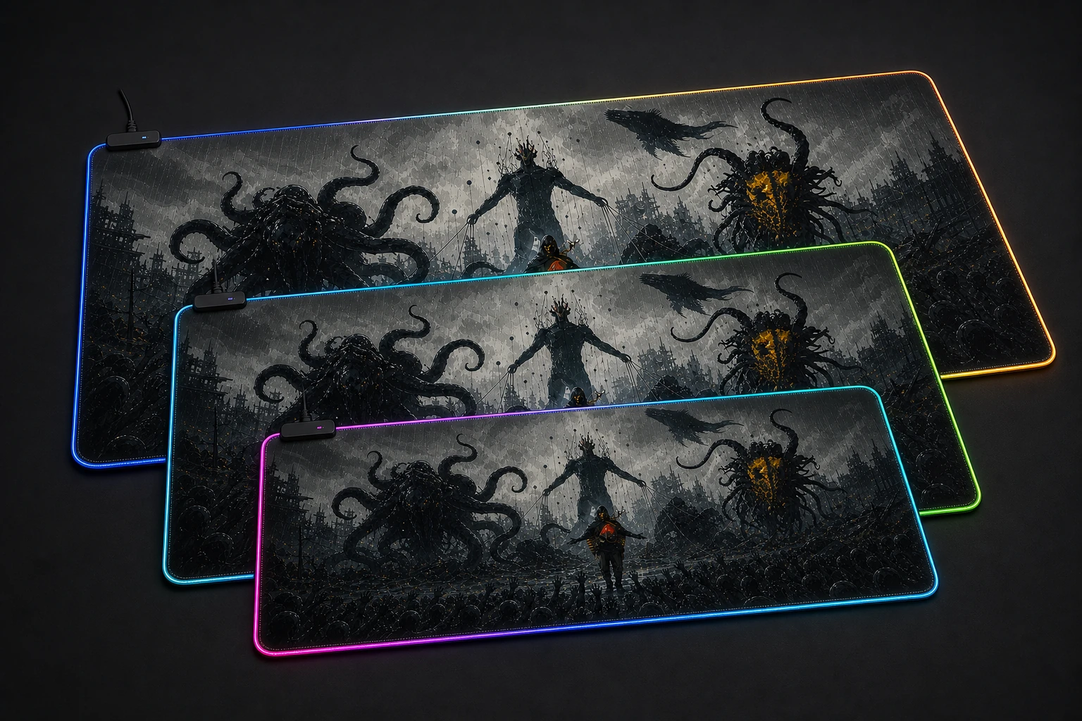 Death Stranding Game Art RGB Desk Mat three-size comparison