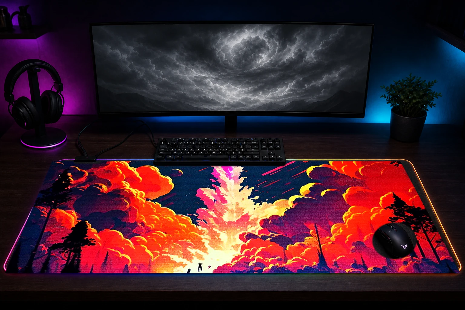 Space Journey RGB Desk Mat immersive setup scene
