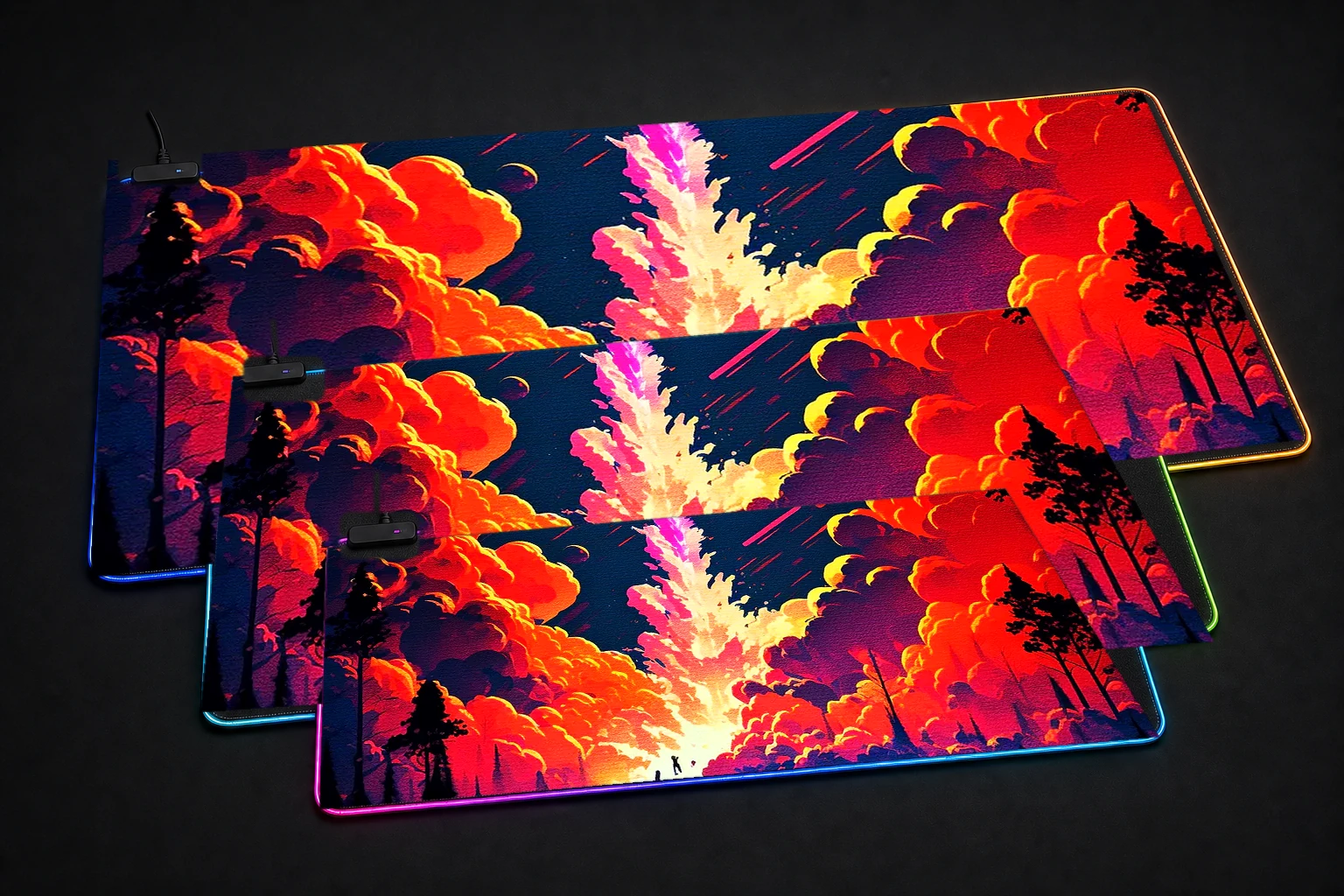 Space Journey RGB Desk Mat three-size comparison
