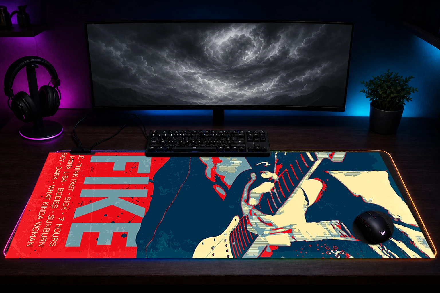 Dominic Fike Sunburn 2023 artwork RGB Desk Mat immersive setup scene