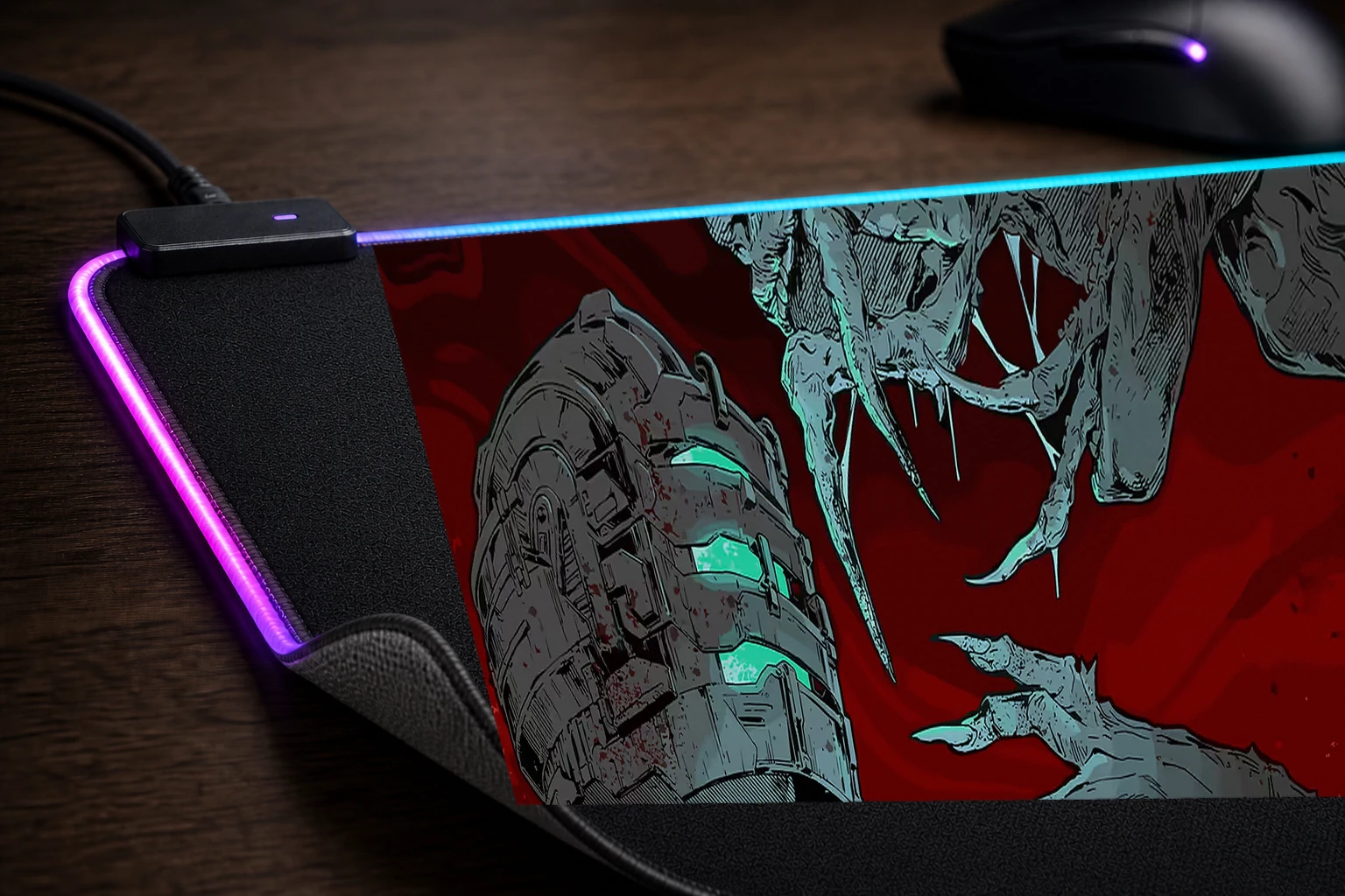 Dead Space: Isaac Clarke vs Necromorph RGB Desk Mat controller and material detail