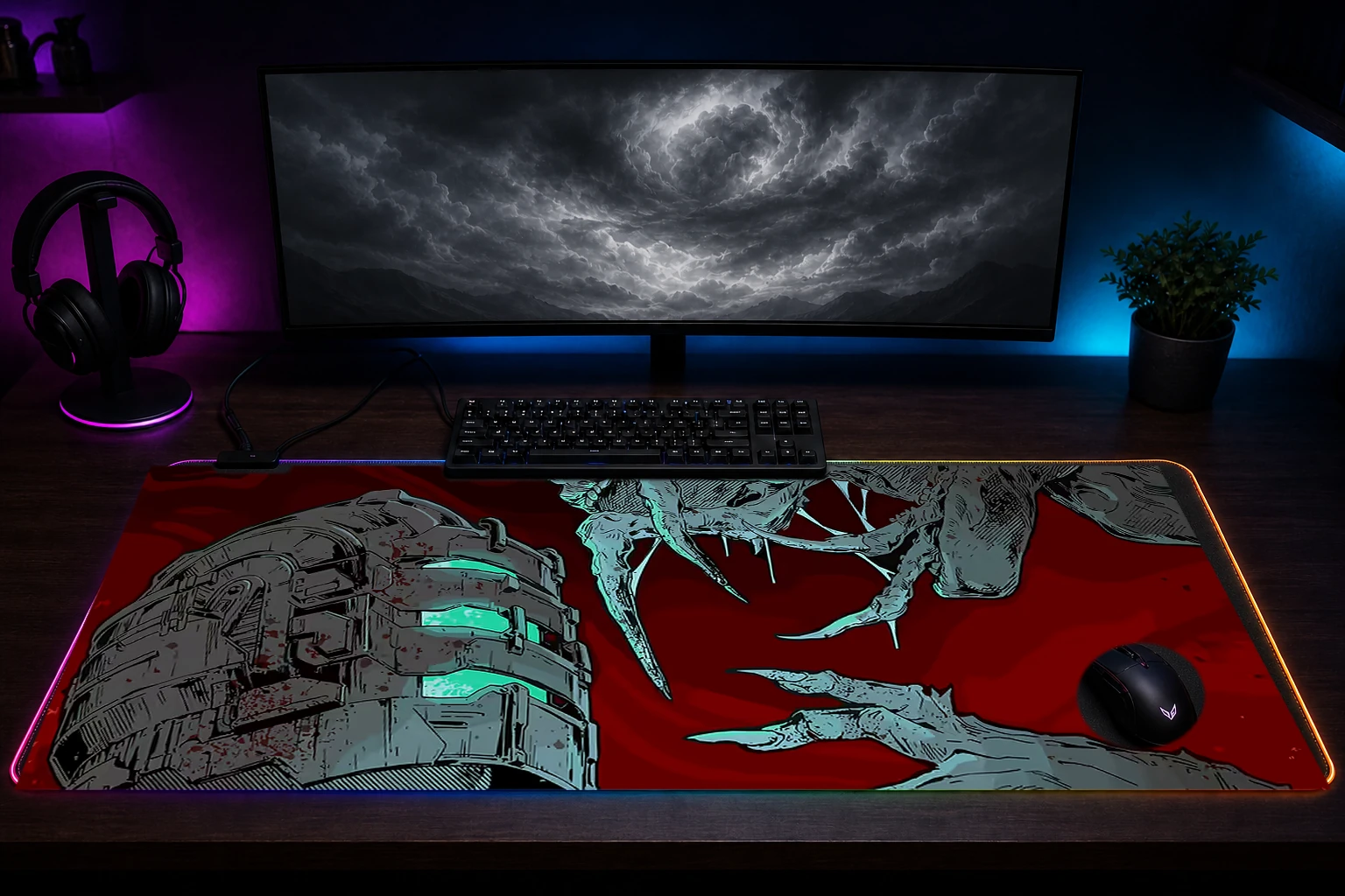 Dead Space: Isaac Clarke vs Necromorph RGB Desk Mat immersive setup scene