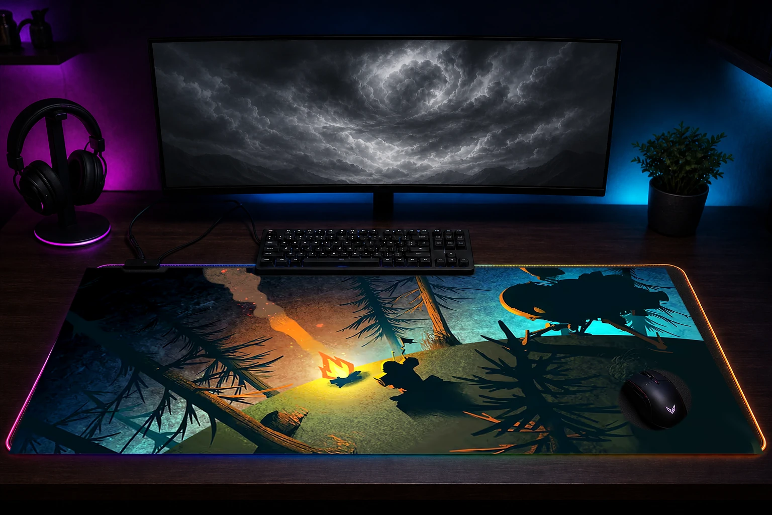 Outer Wilds RGB Desk Mat immersive setup scene