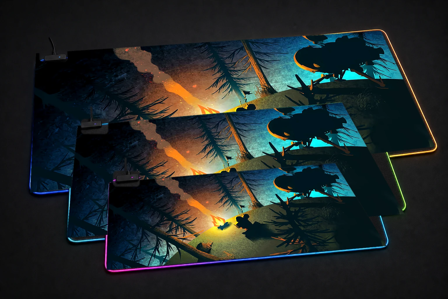 Outer Wilds RGB Desk Mat three-size comparison