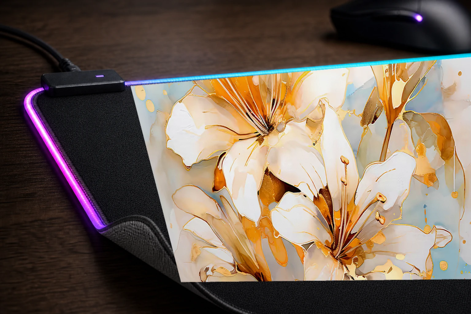 flower art RGB Desk Mat controller and material detail