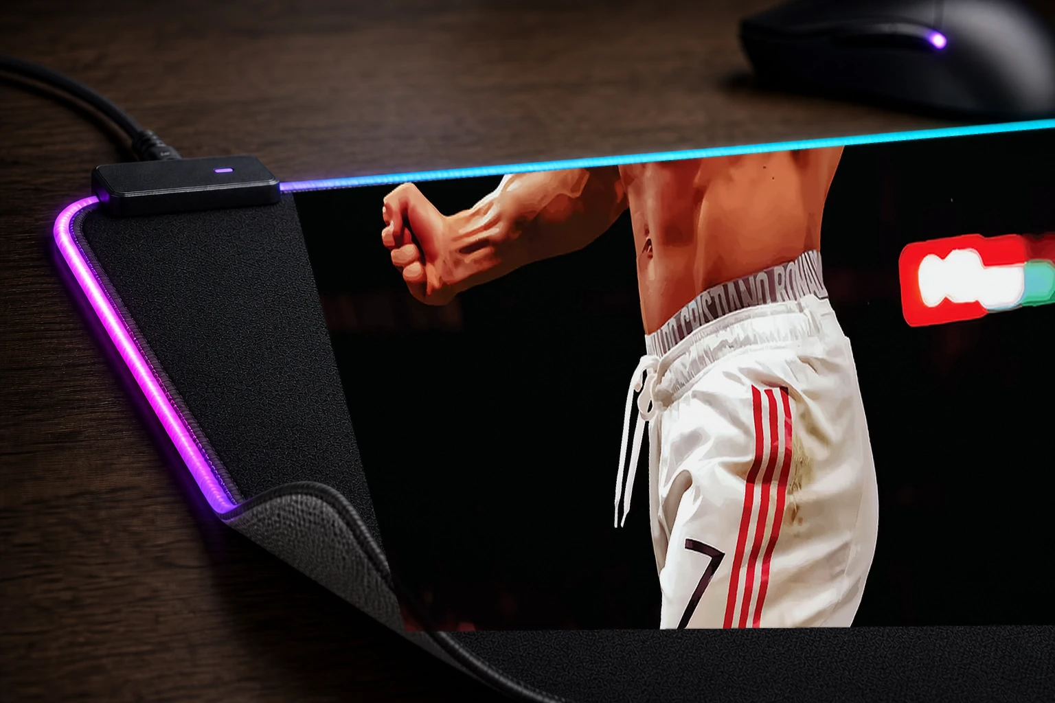 Ronaldo RGB Desk Mat controller and material detail