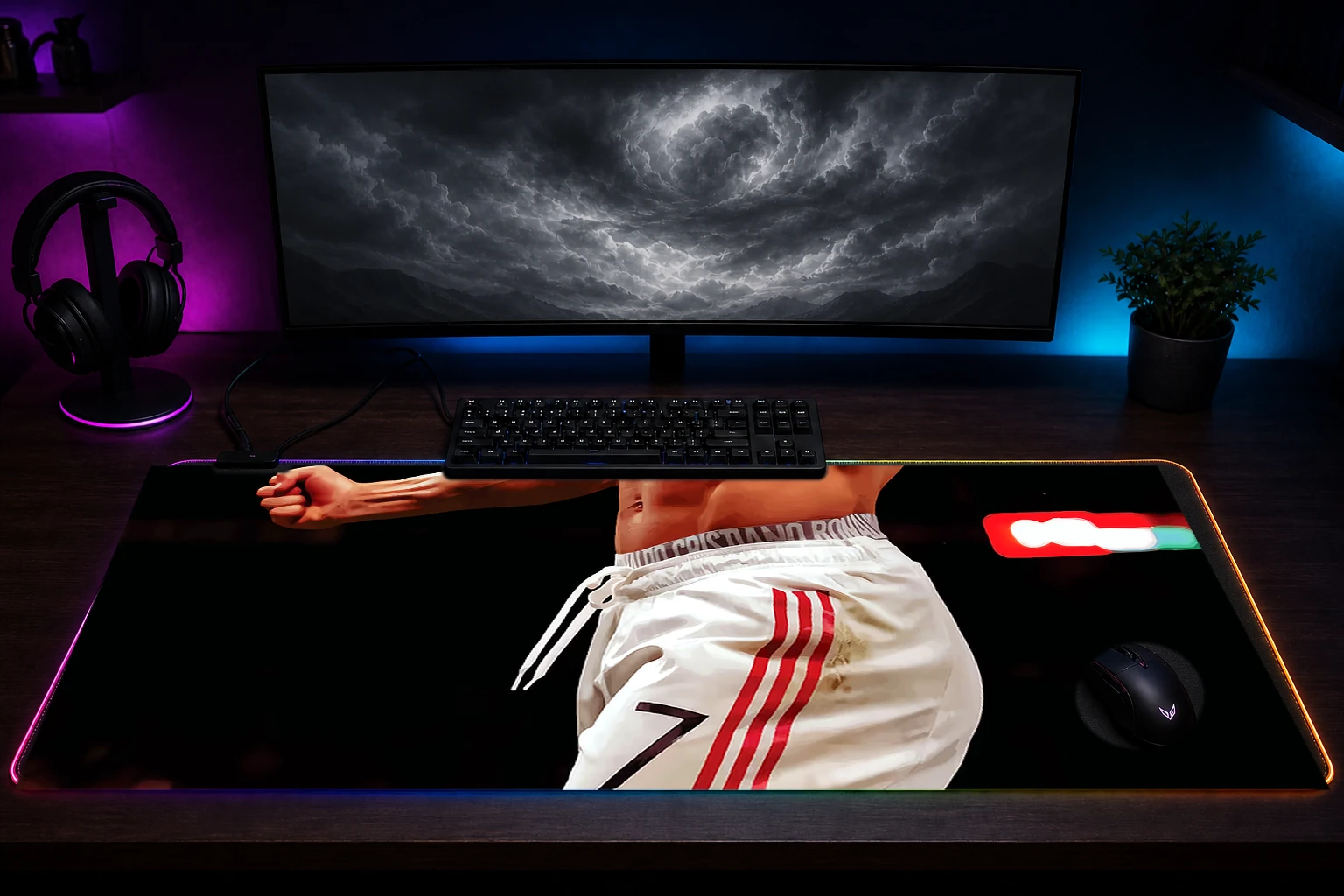 Ronaldo RGB Desk Mat immersive setup scene