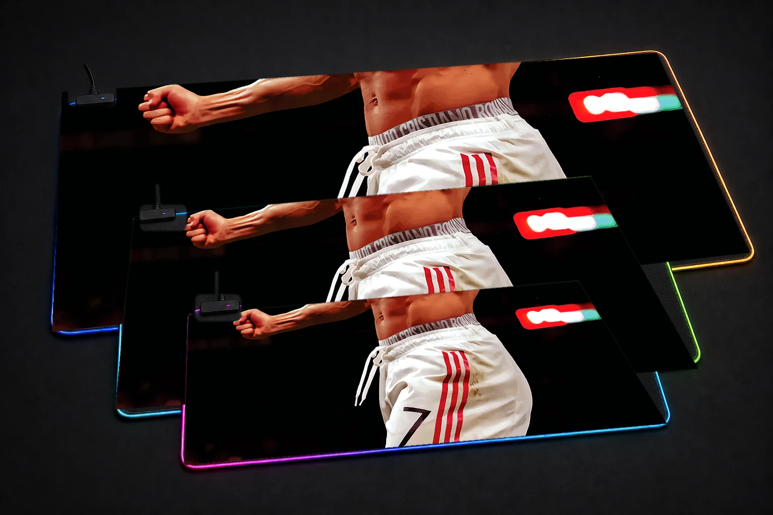 Ronaldo RGB Desk Mat three-size comparison