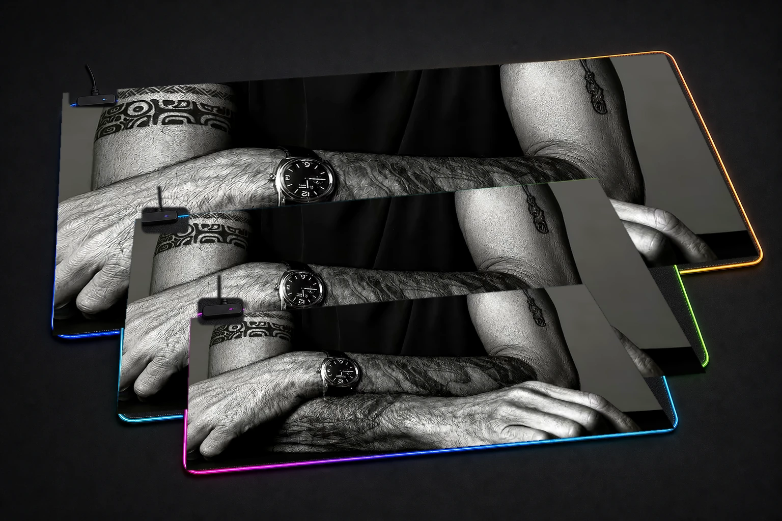Portrait of Anthony Bourdain RGB Desk Mat three-size comparison