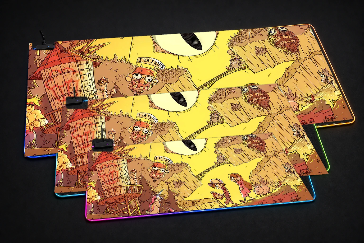 Gravity Falls Cartoon RGB Desk Mat three-size comparison