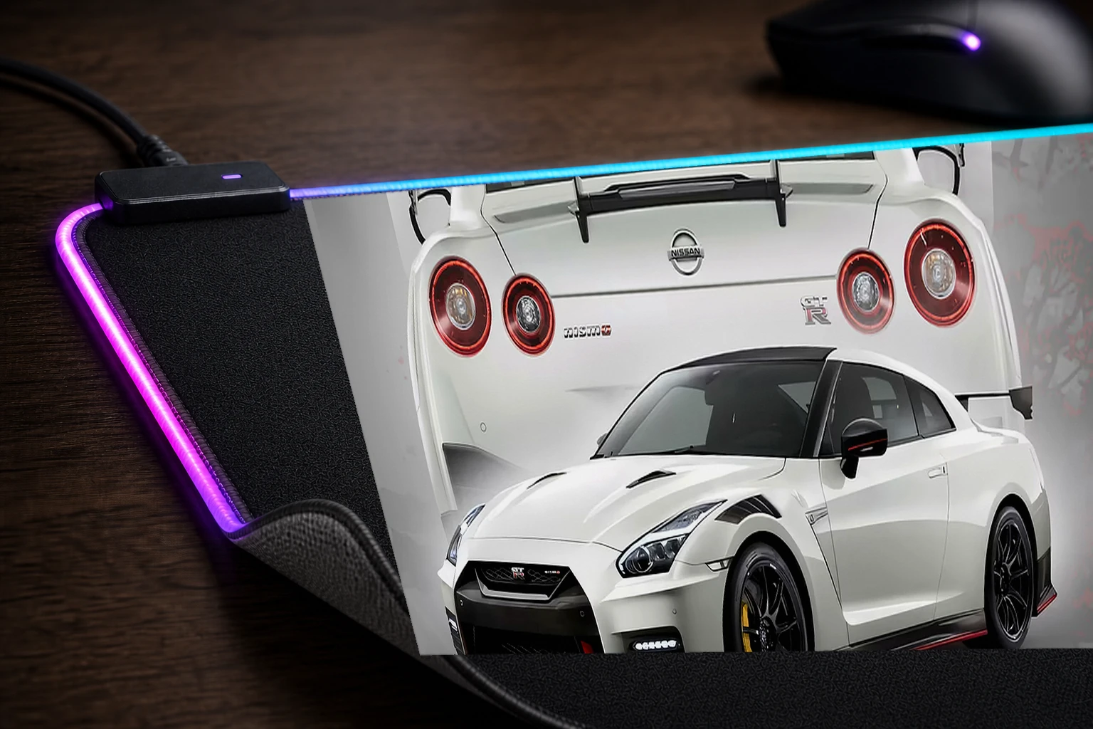 Nissan GTR R35 Nismo Japanese Style RGB Desk Mat controller and material detail