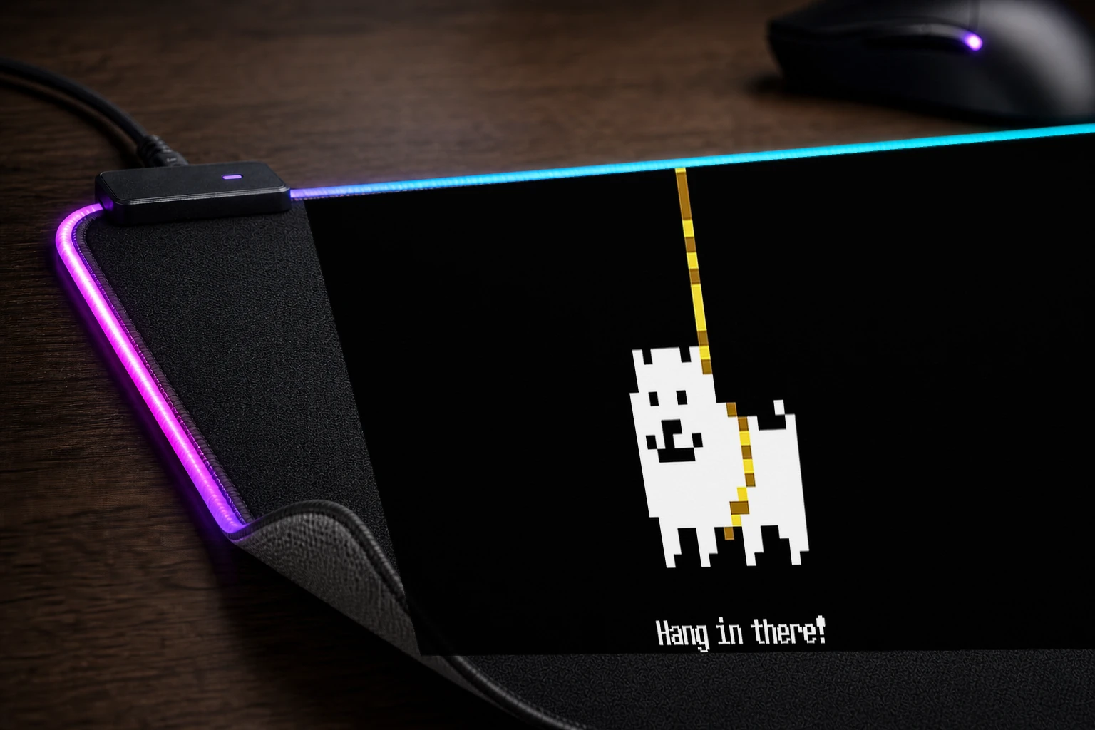 Undertale 'hang in there?' RGB Desk Mat controller and material detail