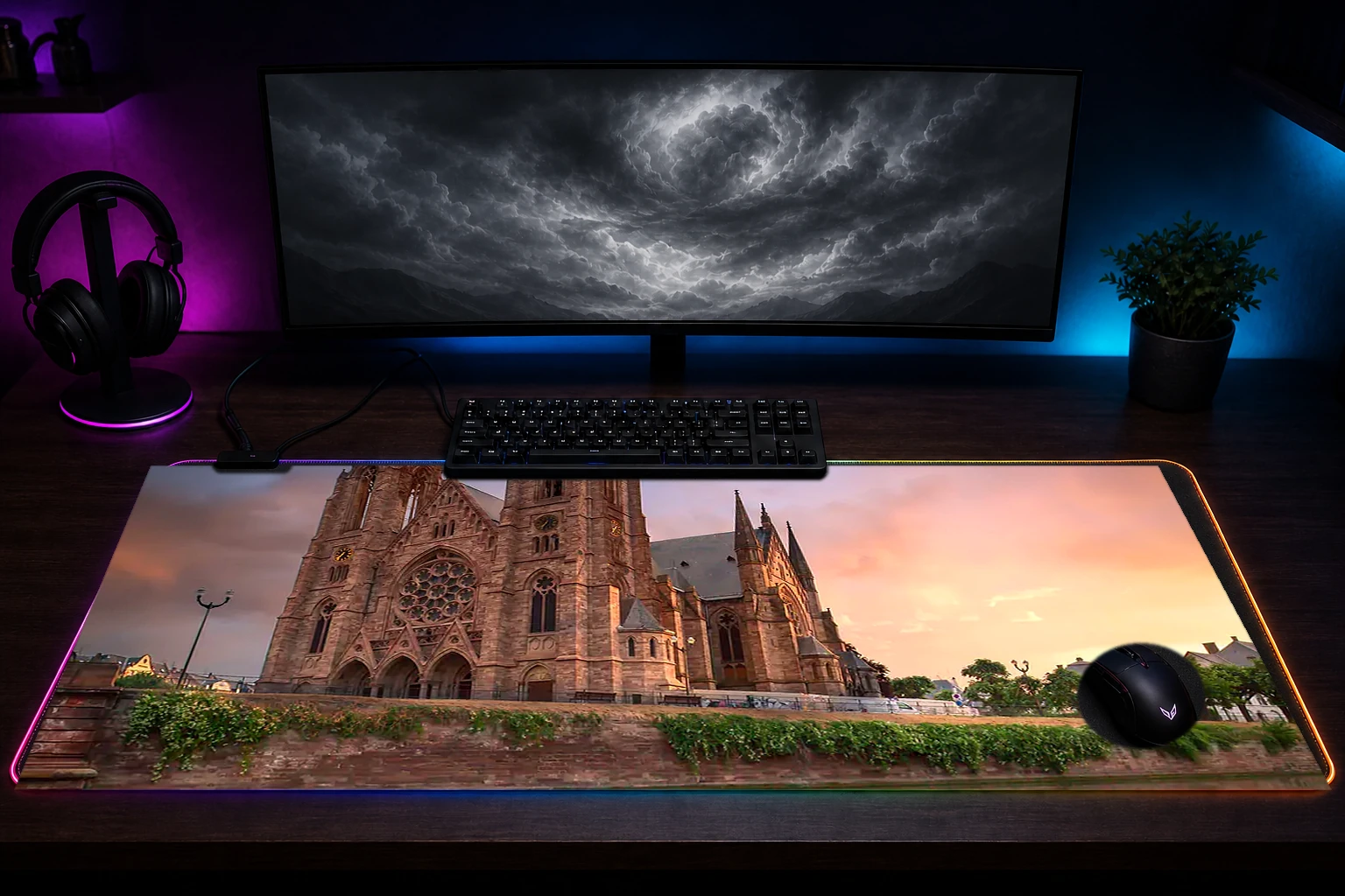 Golden hour in Strasbourg RGB Desk Mat immersive setup scene