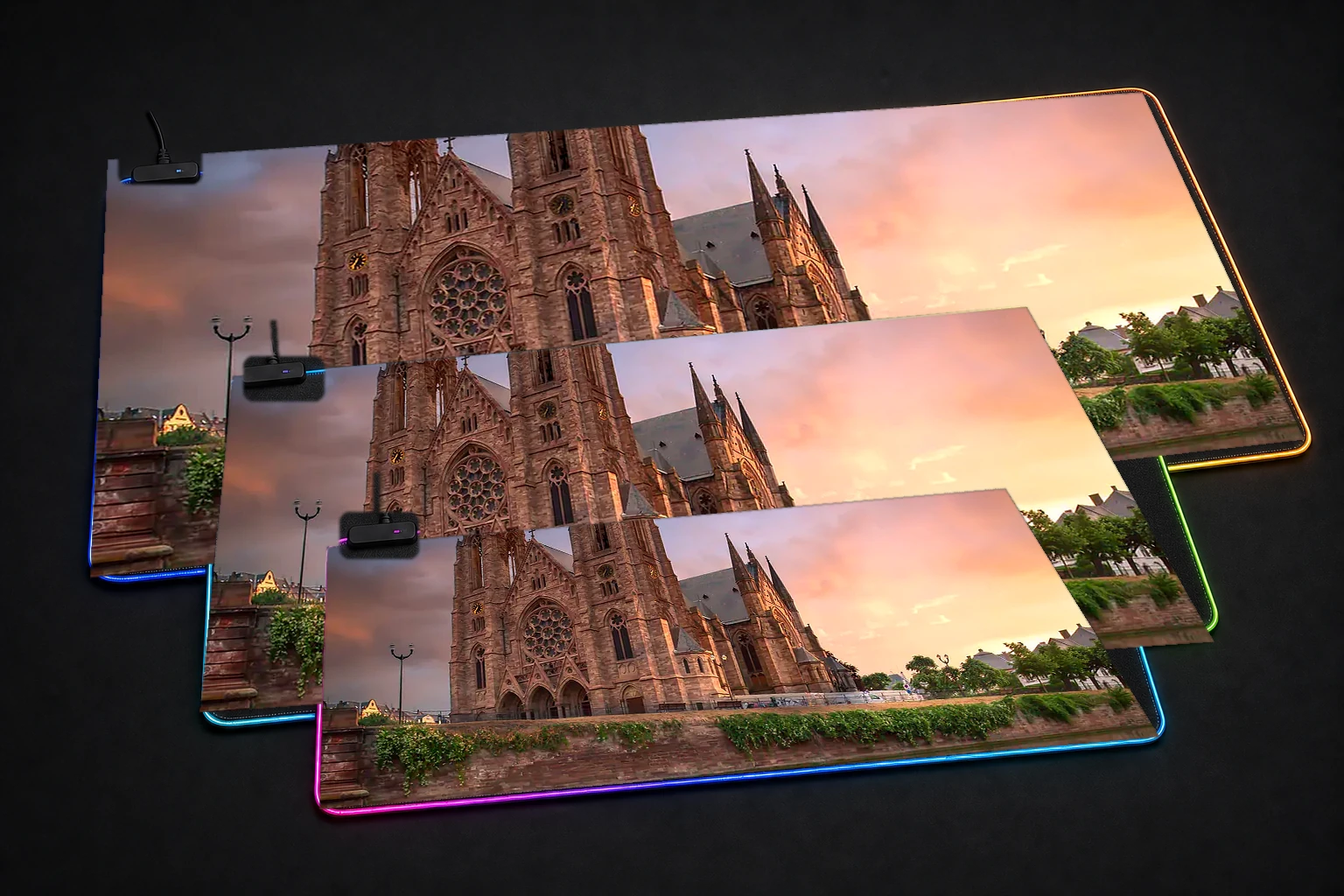 Golden hour in Strasbourg RGB Desk Mat three-size comparison