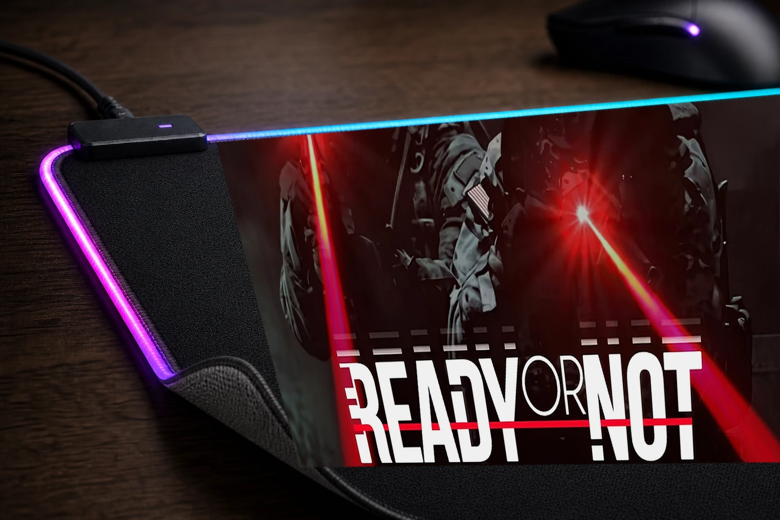 Ready or Not Tactical weapon Game artwork RGB Desk Mat controller and material detail