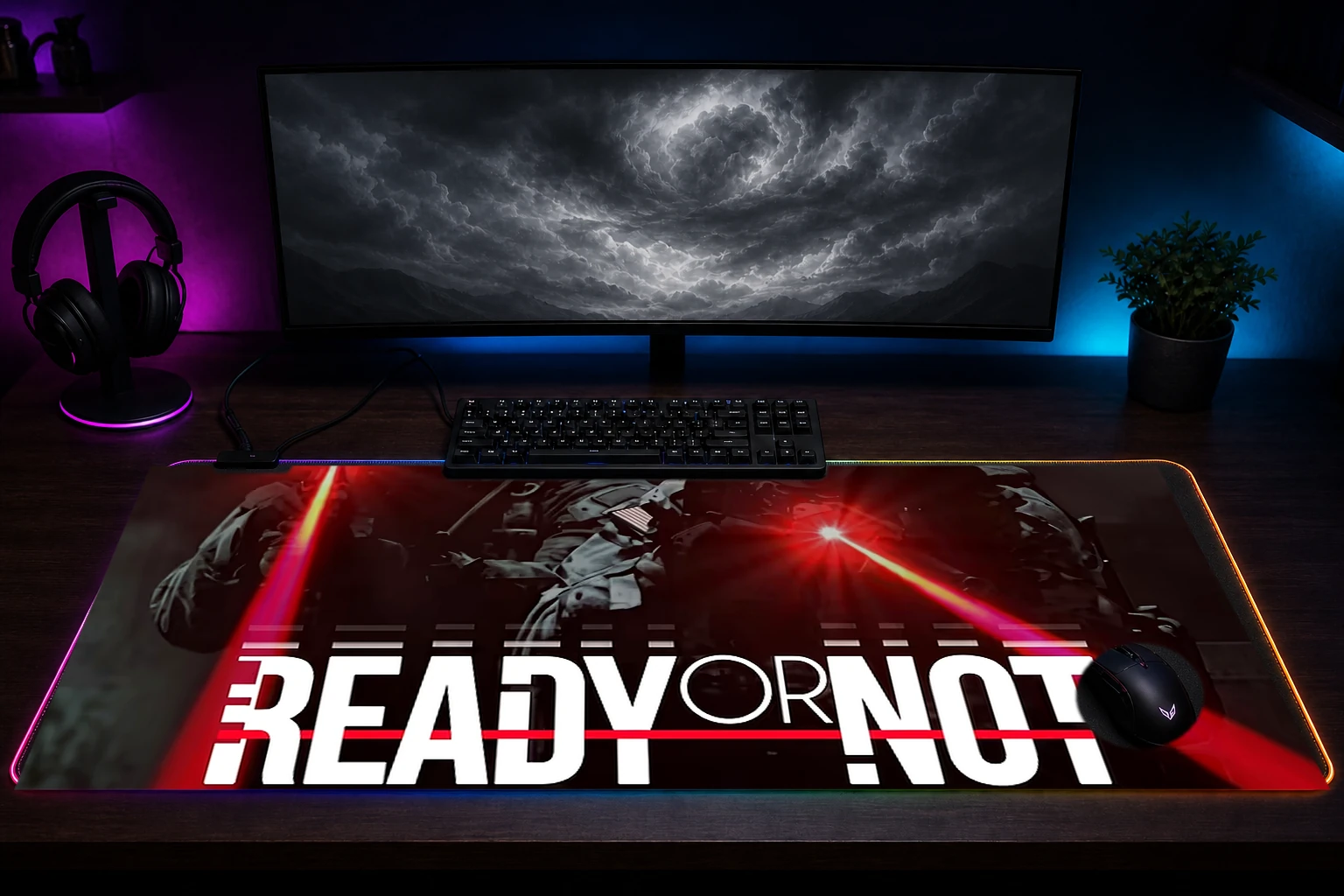 Ready or Not Tactical weapon Game artwork RGB Desk Mat immersive setup scene