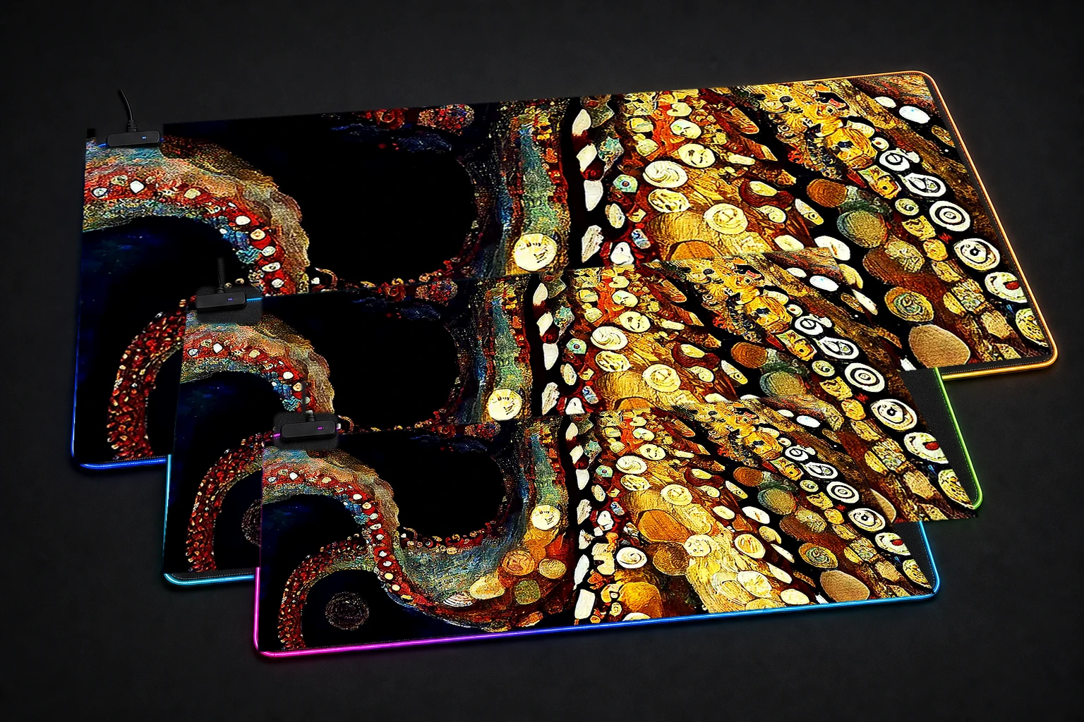 Paint Octopus RGB Desk Mat three-size comparison