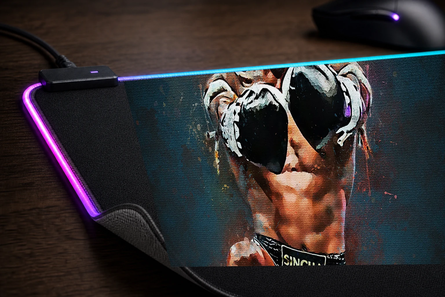 Splatter king Muay Thai RGB Desk Mat controller and material detail
