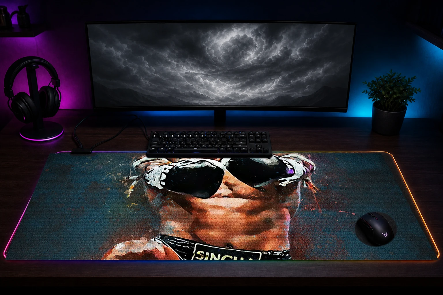 Splatter king Muay Thai RGB Desk Mat immersive setup scene
