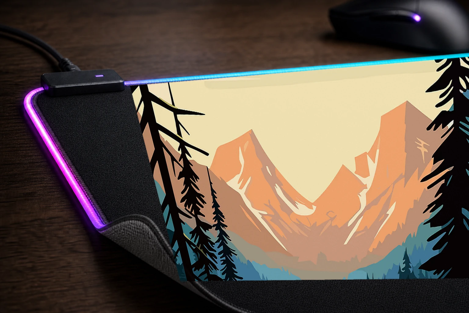 Forests and Wildlife RGB Desk Mat controller and material detail
