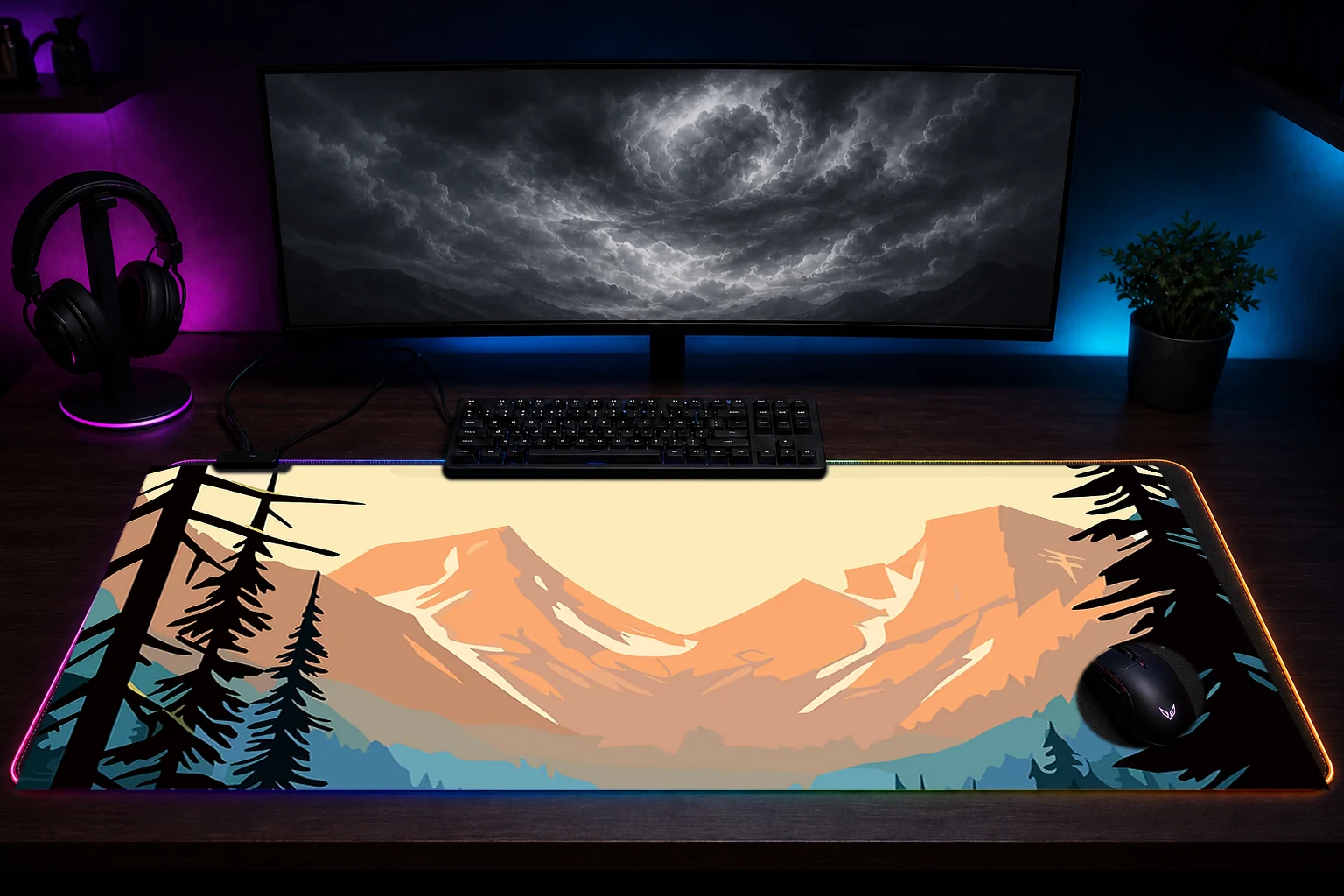 Forests and Wildlife RGB Desk Mat immersive setup scene