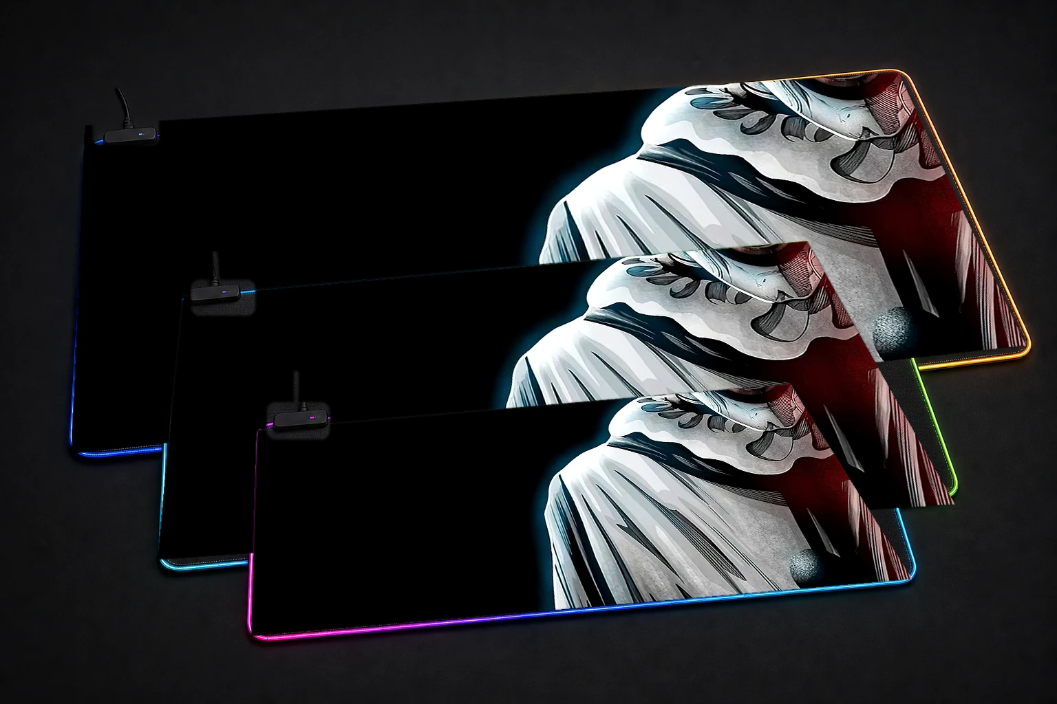 Terrifier RGB Desk Mat three-size comparison
