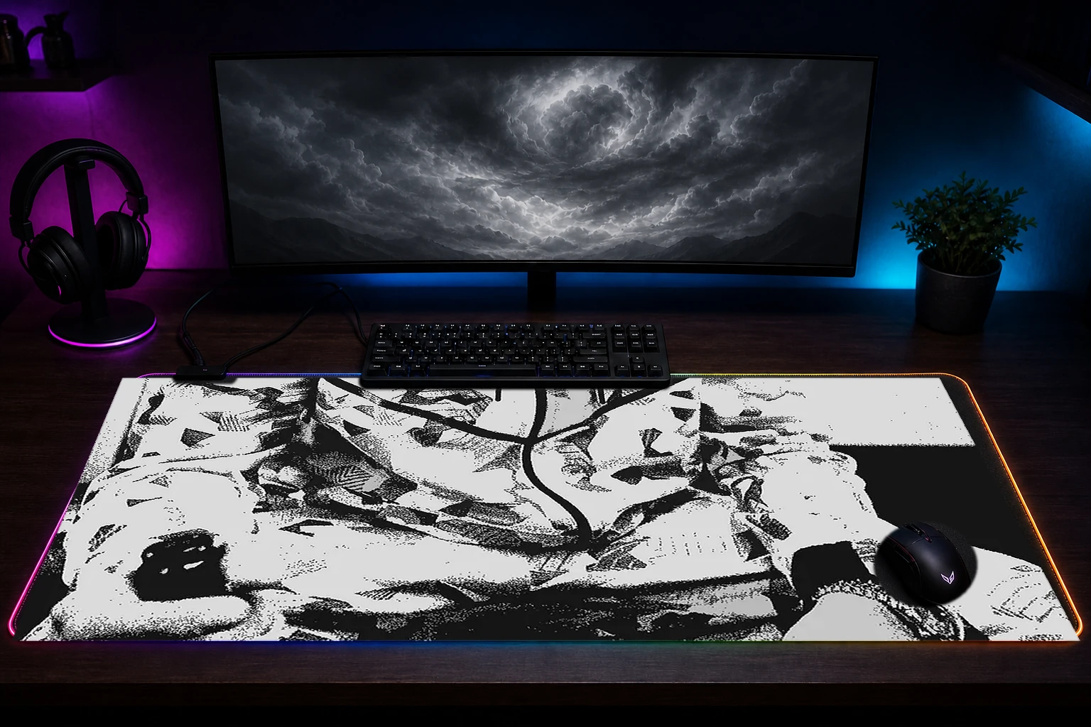 UFO361 RGB Desk Mat immersive setup scene