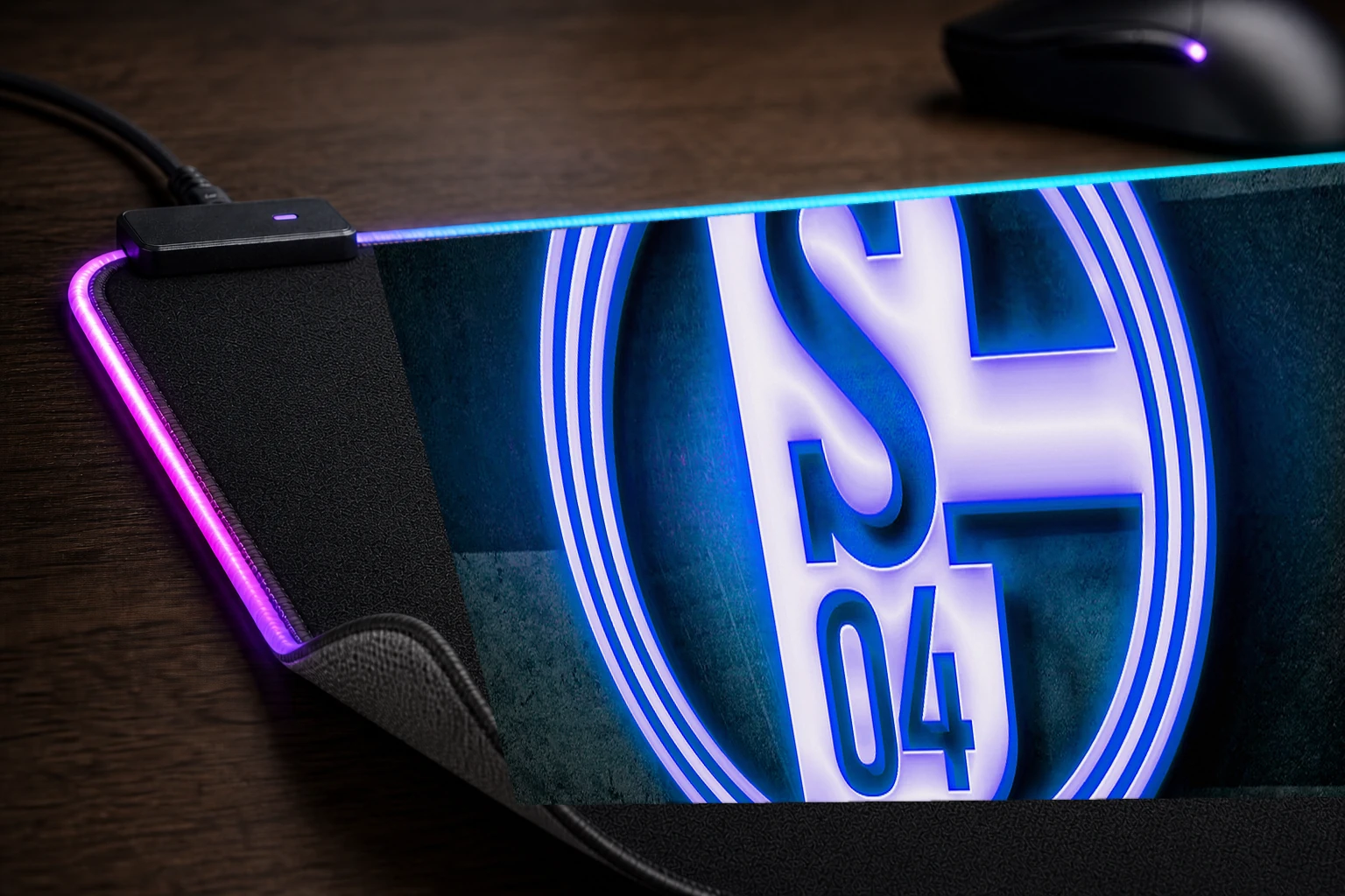 Schalke 04 Neon Logo RGB Desk Mat controller and material detail