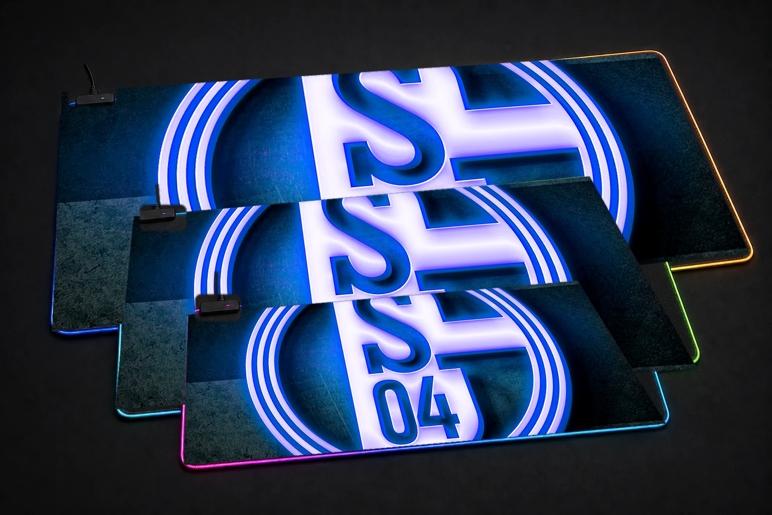 Schalke 04 Neon Logo RGB Desk Mat three-size comparison