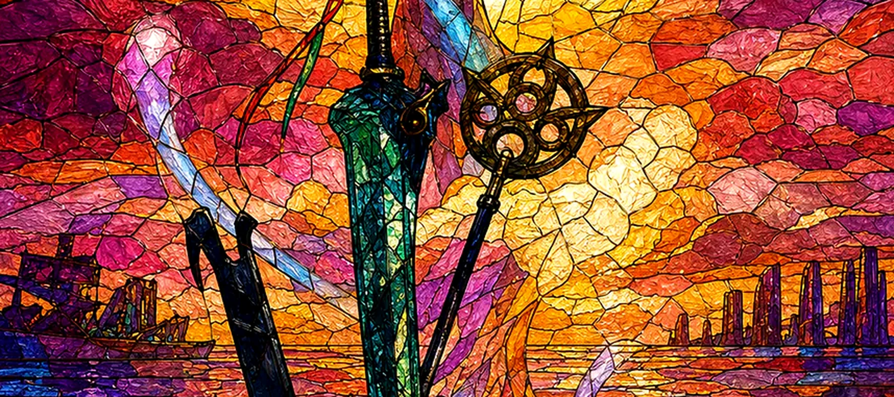 Final Fantasy X Stained Glass artwork RGB Desk Mat full-width design preview
