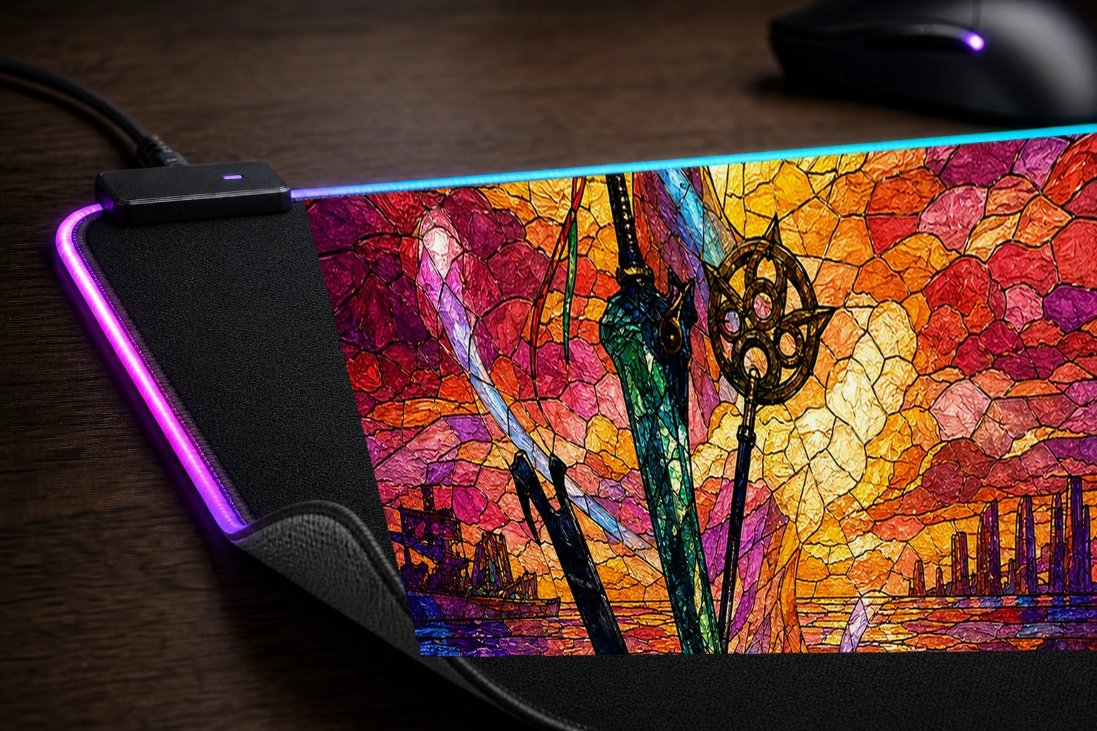 Final Fantasy X Stained Glass artwork RGB Desk Mat controller and material detail