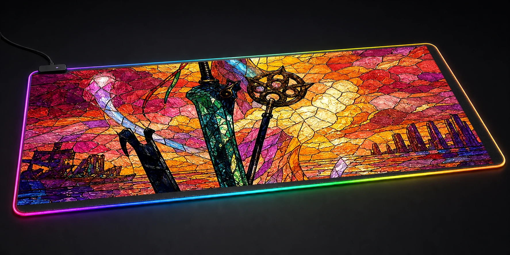 Final Fantasy X Stained Glass artwork RGB Desk Mat RGB desk mat