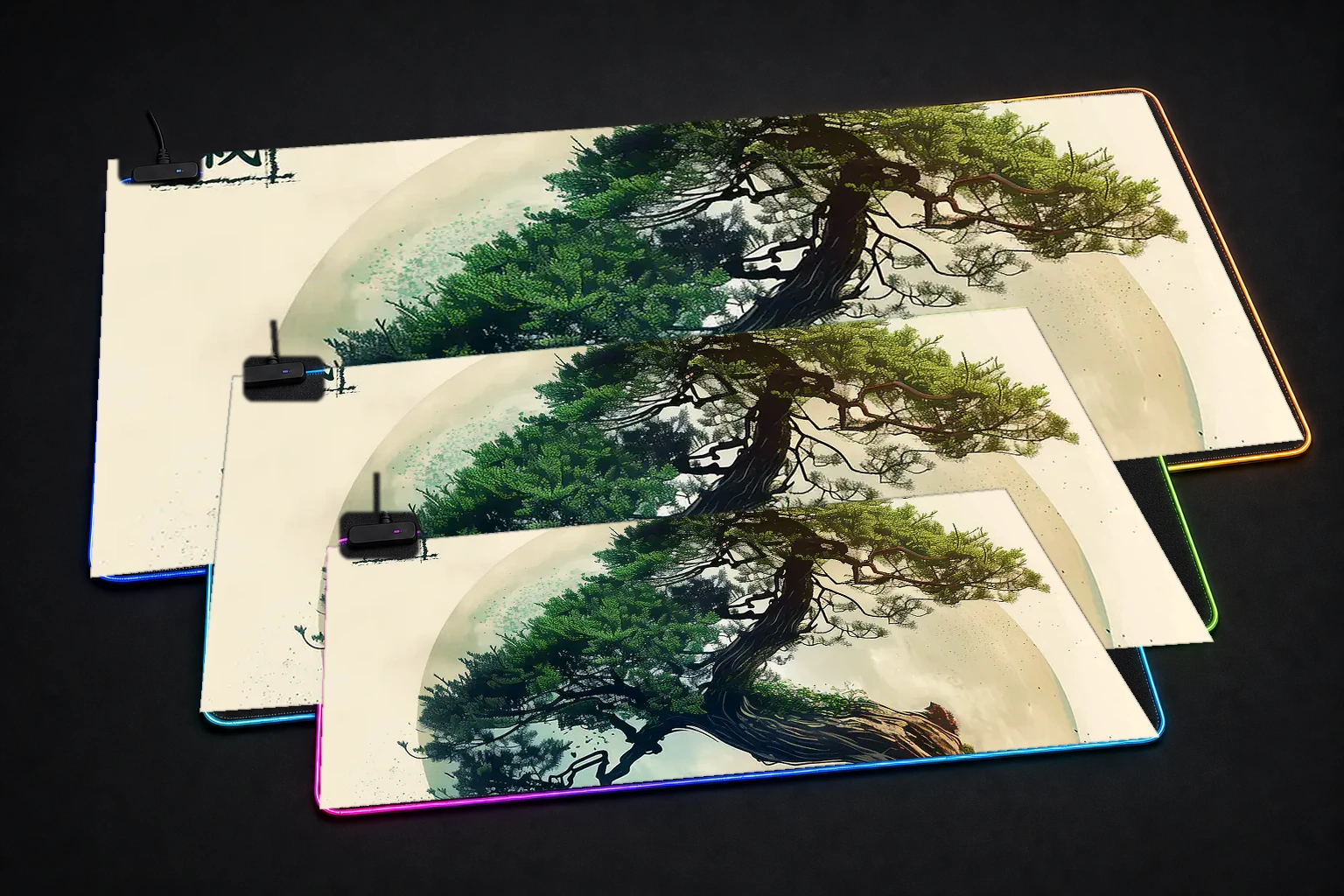 Bonsai RGB Desk Mat three-size comparison