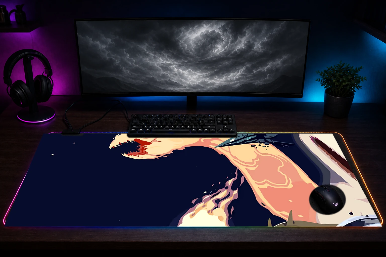 Risk of Rain 2 RGB Desk Mat immersive setup scene