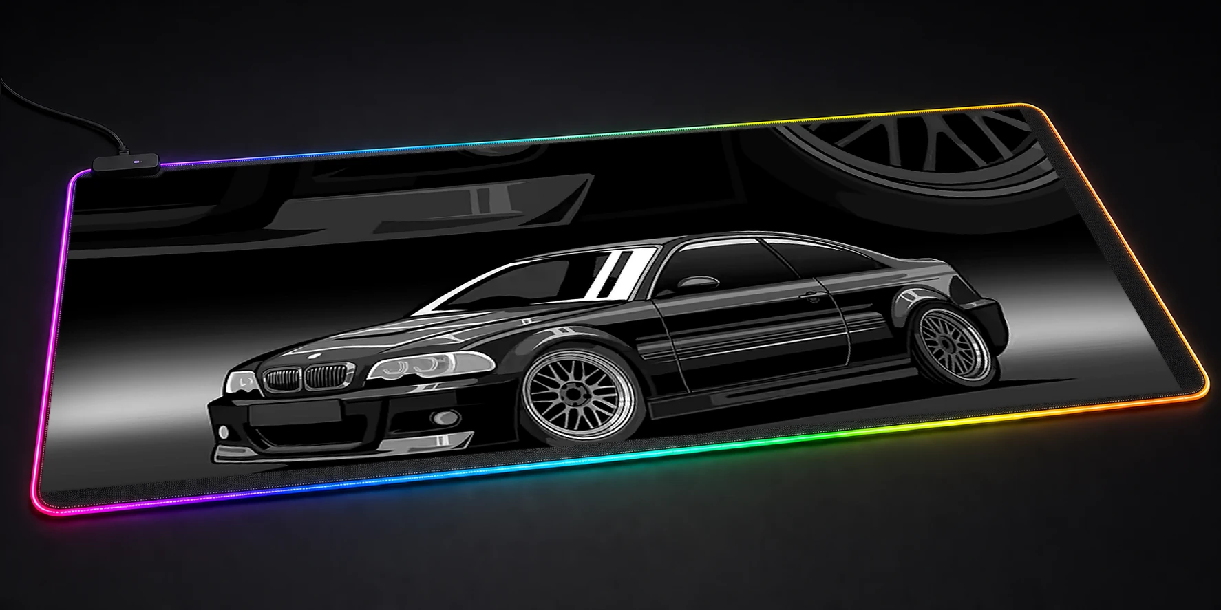 Black BMW E46 Illustration RGB Desk Mat RGB desk mat