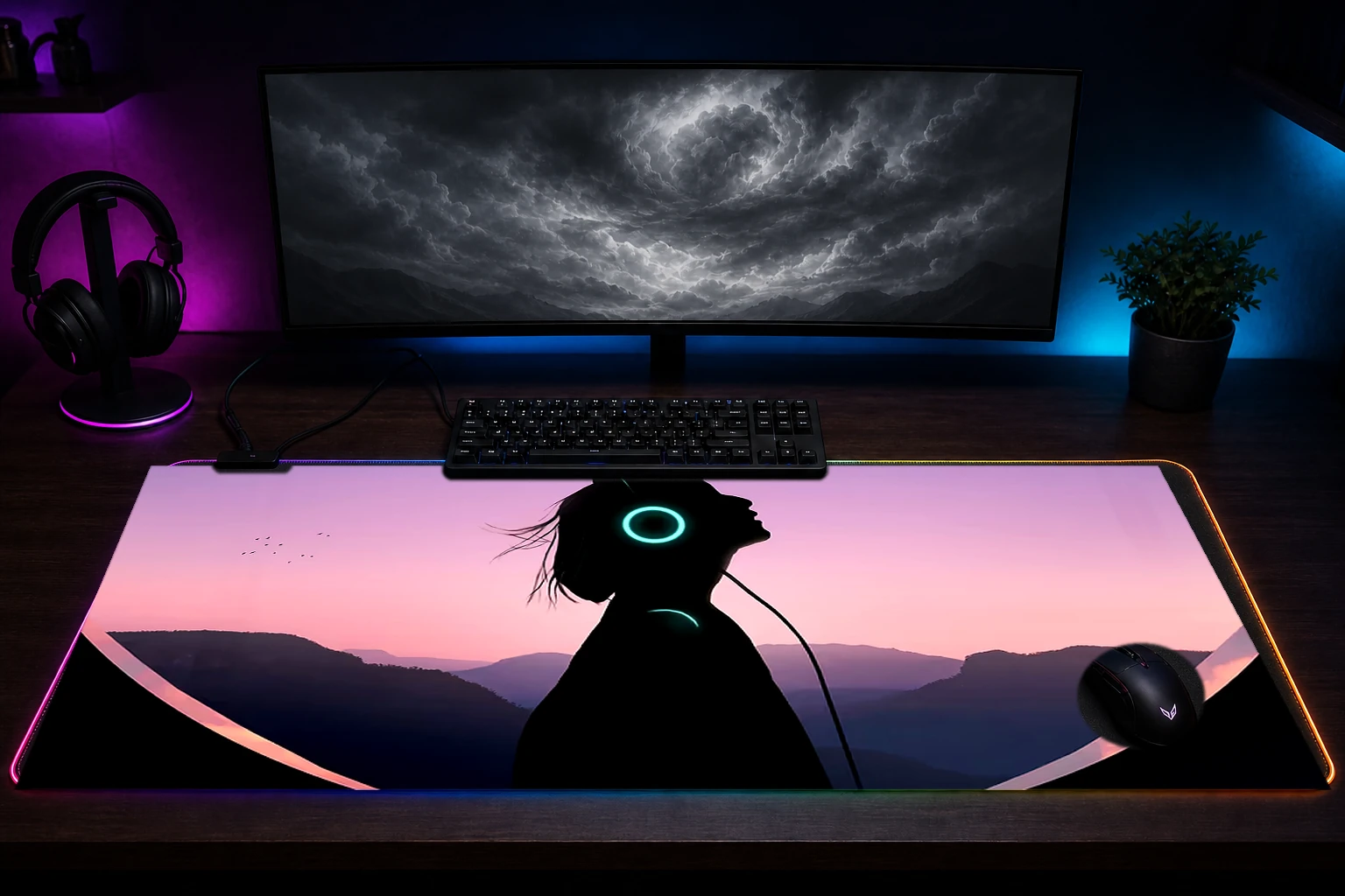MUSIC GIRL RGB Desk Mat immersive setup scene