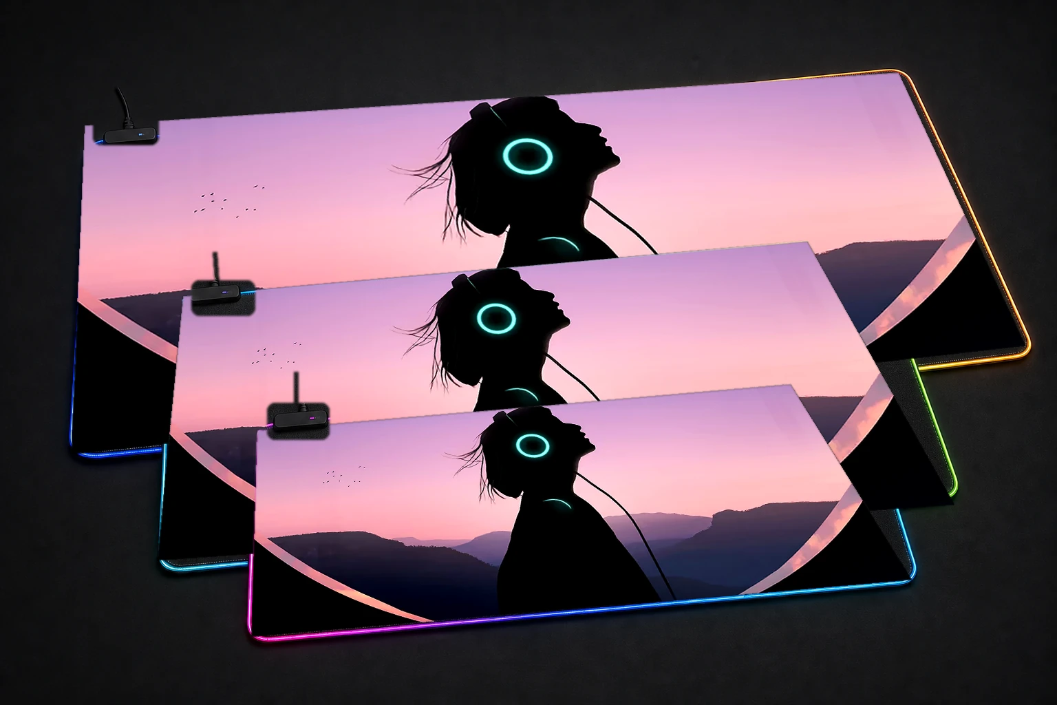 MUSIC GIRL RGB Desk Mat three-size comparison