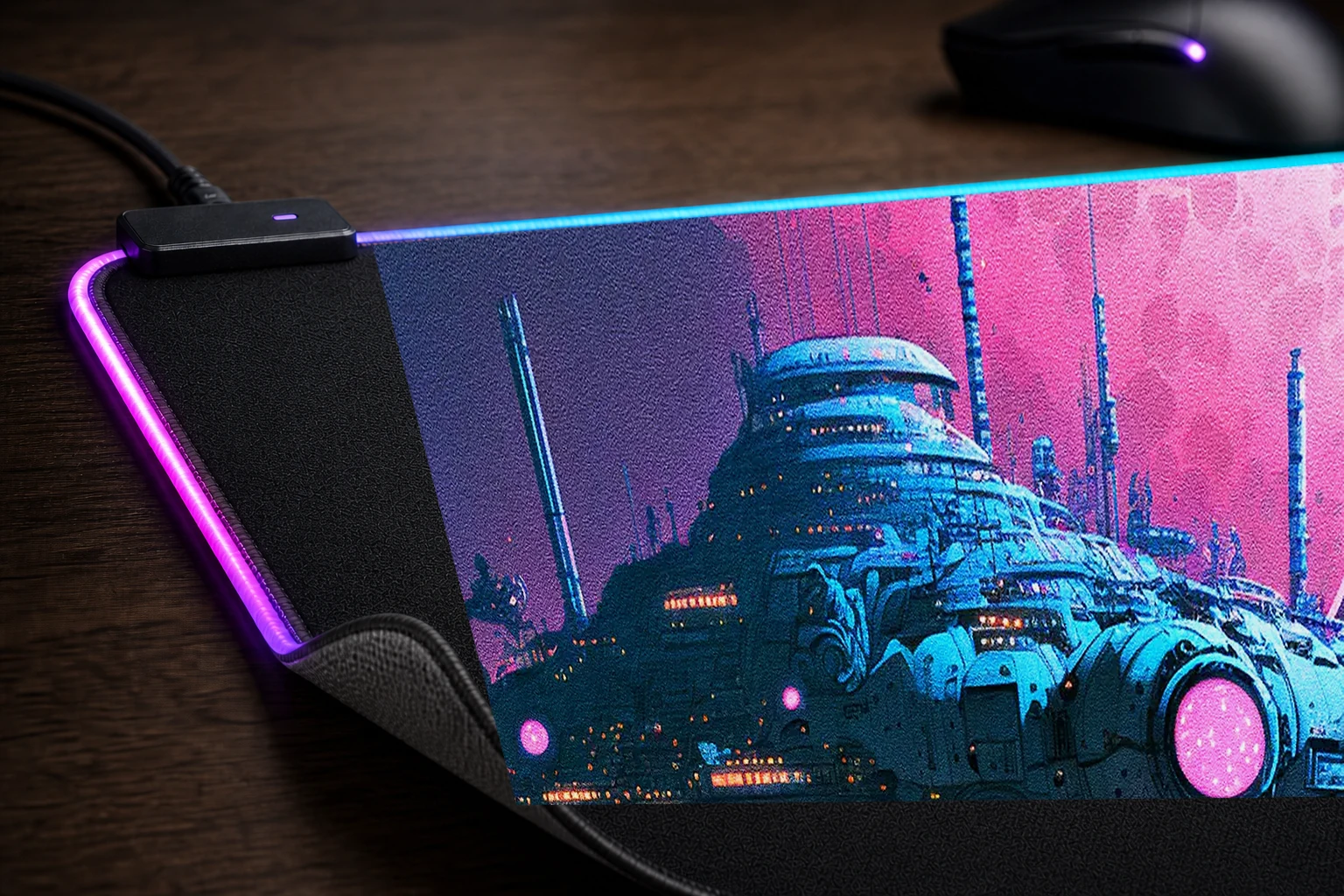 UFO on the Moon RGB Desk Mat controller and material detail
