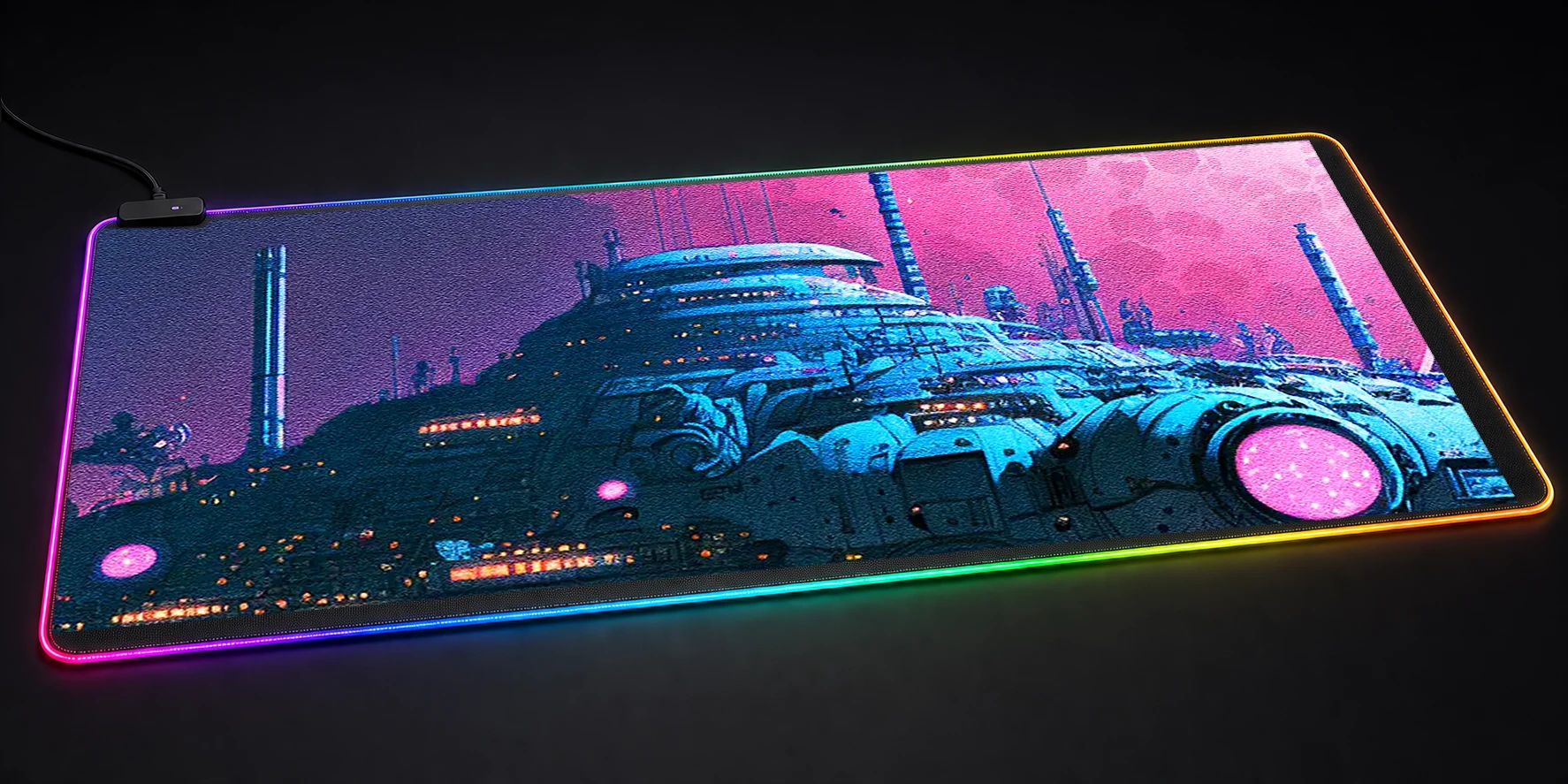 UFO on the Moon RGB Desk Mat RGB desk mat