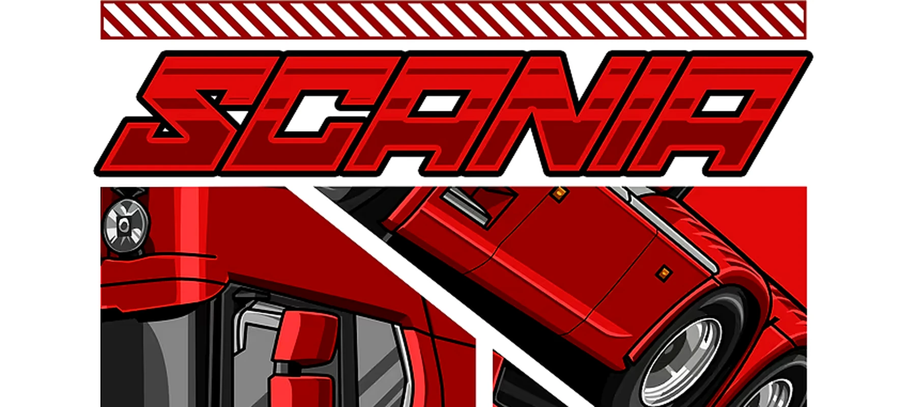 Red Scania Truck Illustration RGB Desk Mat full-width design preview