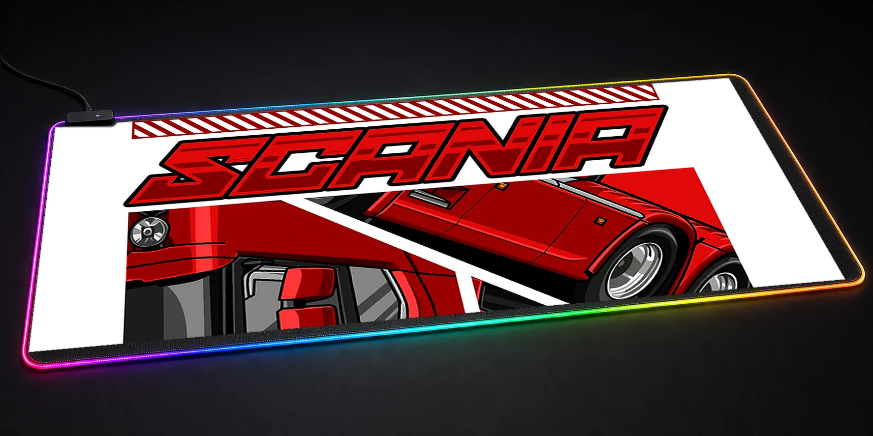 Red Scania Truck Illustration RGB Desk Mat RGB desk mat