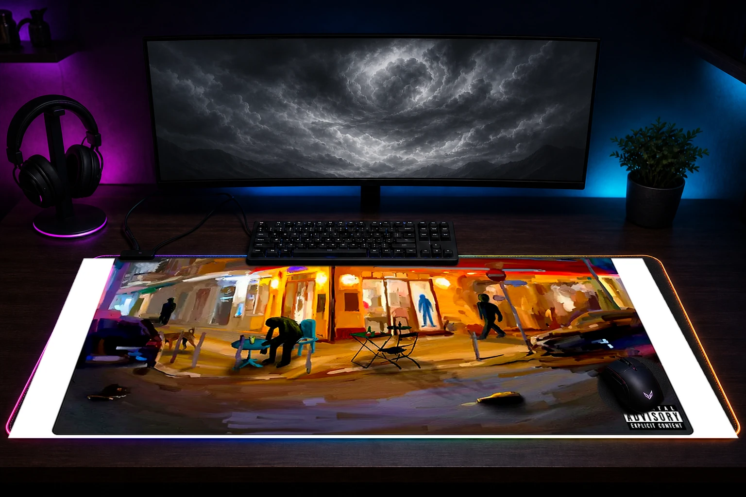 BHZ Halb Vier RGB Desk Mat immersive setup scene