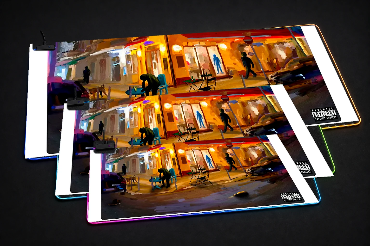 BHZ Halb Vier RGB Desk Mat three-size comparison